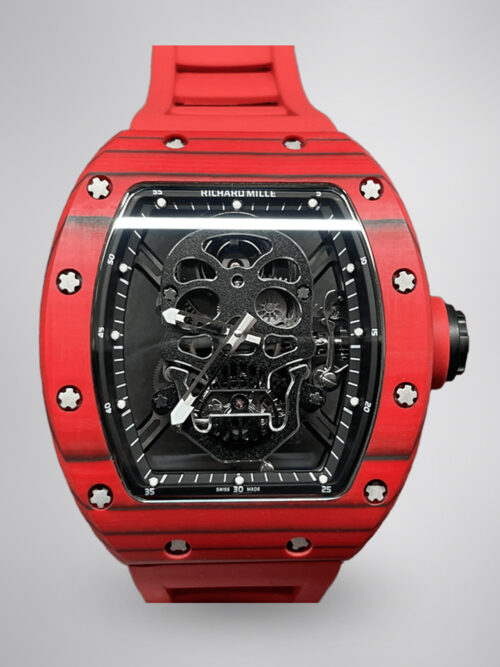 03889458bee2b5c2b00b7d3085dd1cf0.jpg Replica Richard Mille RM 52-01 Skeleton Skull Dial Men's Watch – Swiss Movement, Red Carbon Case