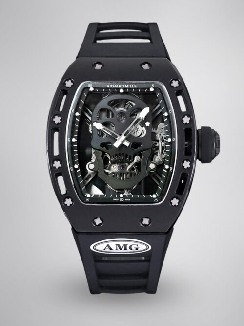 303854c802b079110345f5c62782d770.jpg Swiss Richard Mille RM 052 Replica Watch – Skeleton Tourbillon, Skull Face, Black Rubber Strap, AAAAA Quality