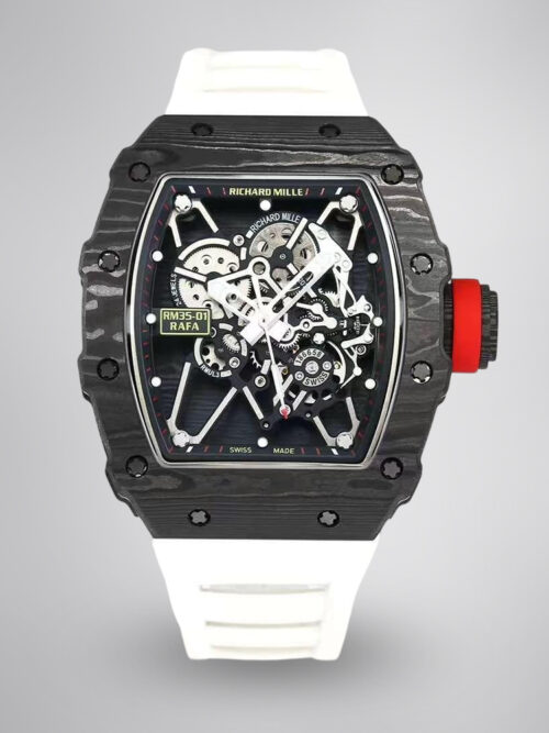 3ab840e9dfc39d5720dc37e5319513d9.jpg Top Swiss Replica Richard Mille RM35-01 – Carbon Fiber Case & White Rubber Strap