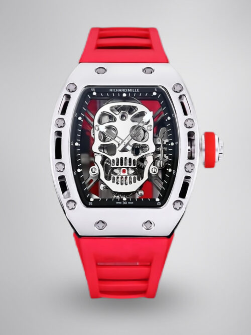 3f100cf33de3e758eda96aa822966f73.jpg Best Swiss Replica RICHARD MILLE RM 52 Tourbillon Super Clone Watch – Skull Skeleton Dial, Red Strap