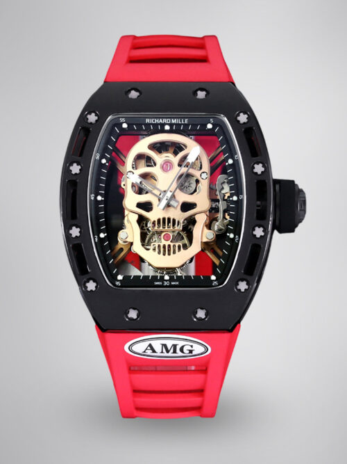 8bf0e621ce0386b7f49edacdec195ba9.jpg Best Swiss Replica RICHARD MILLE RM 52 Watch – Skeleton Tourbillon , Red Strap