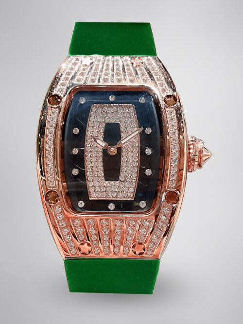97c54df18f0b84f5a2dca0145a38ee2f.jpg Luxury Replica Richard Mille RM 007 Ladies Diamond Set Green Strap Watch – Black Dial, Green Rubber Strap