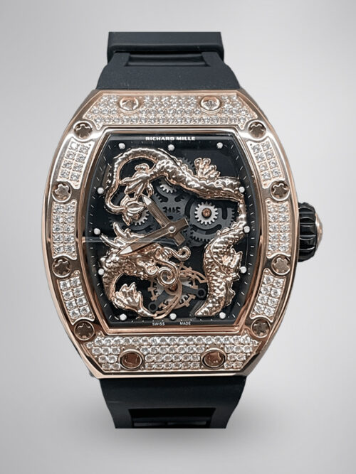 97d6f30c260c1ed8b0bc930645da4302.jpg Swiss Richard Mille RM 51-01 Replica Tiger And Dragon Michelle Yeoh Watch with Diamond Bezel And Black Rubber Strap