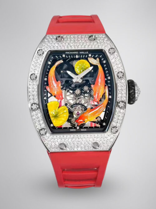 d23655d84c0eb8137b756e1818420020.jpg Super Clone Replica RICHARD MILLE RM S10 Koi Fish Tourbillon Watch Diamond Case Red Strap Swiss Quality