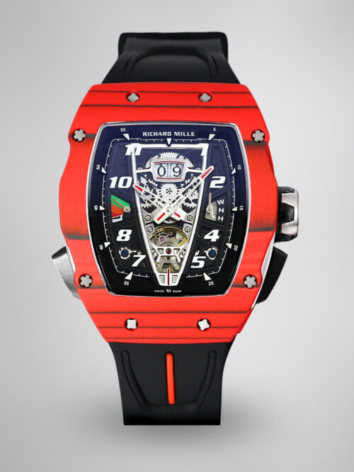 e9ac9b73a2d9ac9fb53d1c920f84d5a1.jpg Luxury Sport Replica Richard Mille RM 40-01 Red Carbon Fiber Case Watch With Black Rubber Strap